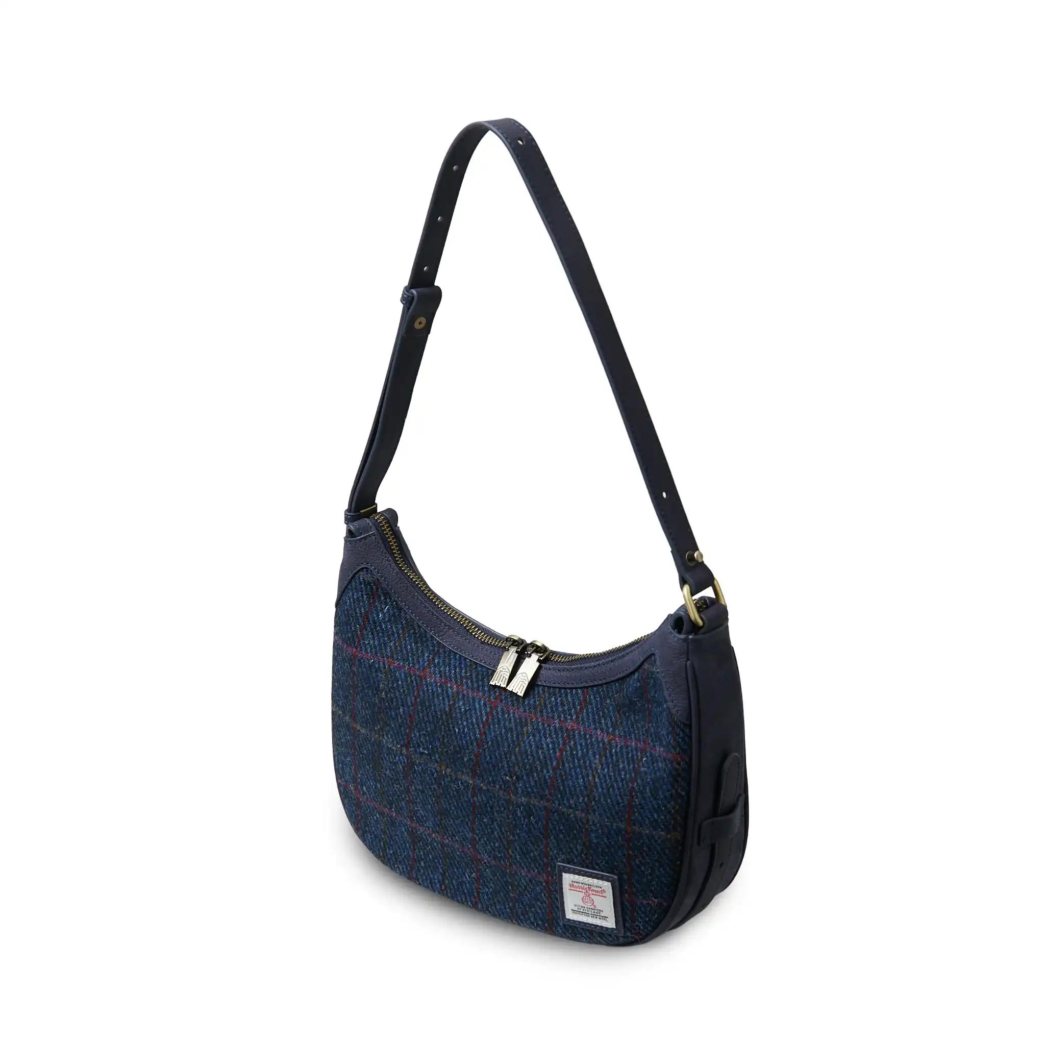 Harris Tweed Schultertasche, Modell Ellon, Islander, Navy Over-Check – Bild 3