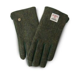 Damen Harris Tweed Handschuhe Dunkelgrünes Fischgrätmuster