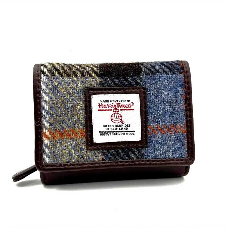 Harris_Tweed_Trifold_Purse_In_Blue_Brown_Check