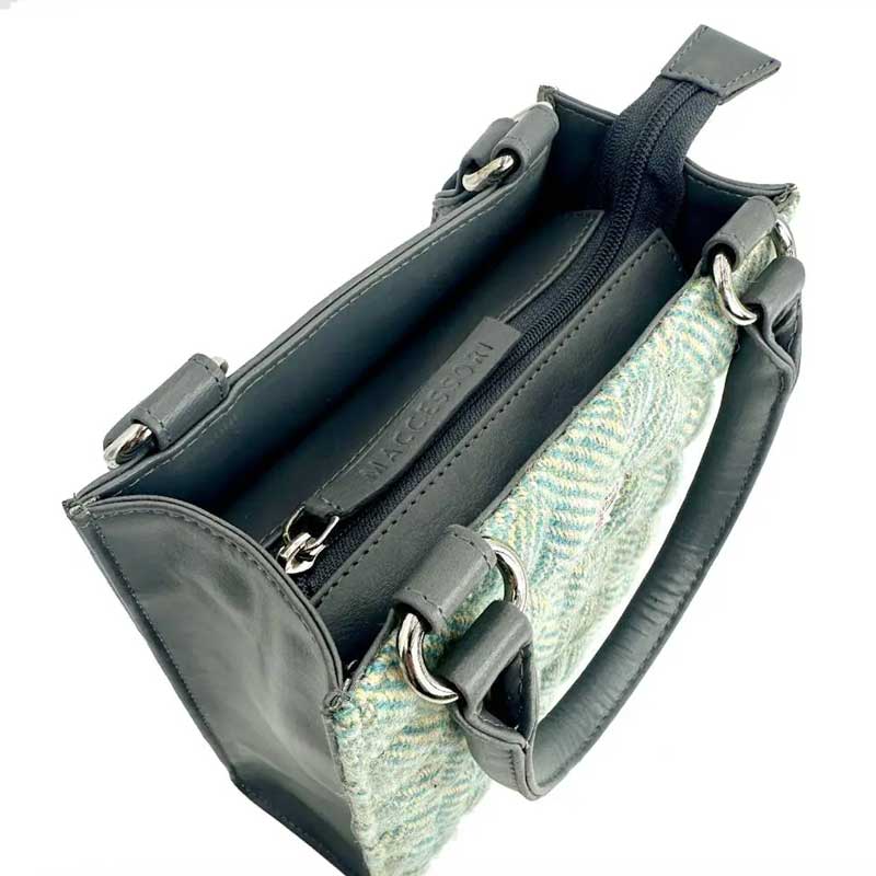 Harris Tweed Stepp-Mini-Tragetasche in Türkis Fischgrätmuster – Bild 3