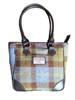 Harris Tweed Shire Henkeltasche – Grün-Blau Kariert