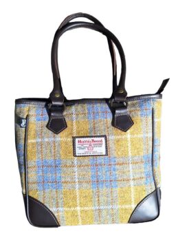 Harris Tweed Shire Henkeltasche – Gelb-Blau Kariert